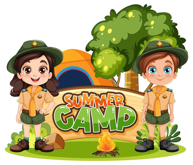 Postać z kreskówki Camping Kid z namiotem