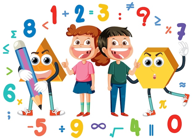 Plik wektorowy postać z kreskówki dla dzieci z motywem matematyki i liczb