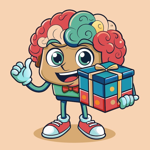Plik wektorowy postać z kreskówki z pudełkiem z prezentami i pudełką z prezentami