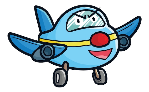 Plik wektorowy postać z kreskówki zabawny niebieski samolot gotowy do lotu