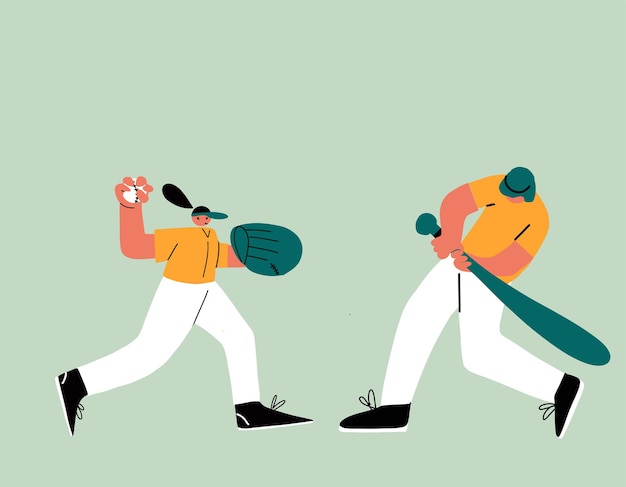 Plik wektorowy postacie gracza baseballu w softball młoda, wesoła, sportowa kobieta gra w baseball .