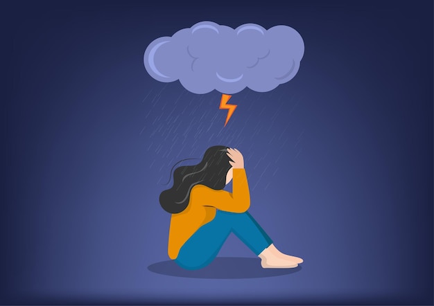 Postacie Kobiece Czują Się Przygnębione Jak Samotność Płacz Z Powodu Smutku Smutna Koncepcja Choroby Psychicznej Lub Ilustracja Płaski Styl