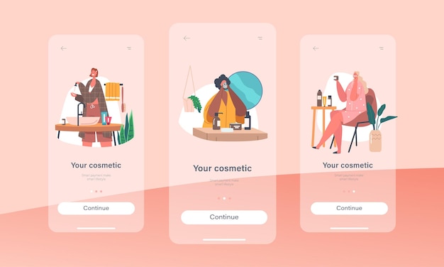 Postacie Kobiece Nakładające Kosmetyki Strona Aplikacji Mobilnej Szablon Ekranu Na Pokładzie Kobieta Pielęgnacja Skóry Twarzy Spa I Leczenie