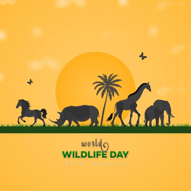 Plik wektorowy poster światowego dnia zwierząt post w mediach społecznościowych z szczęśliwymi dzikimi zwierzętami projekt postu dnia dzikich zwierząt