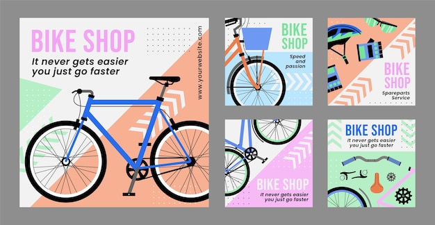 Plik wektorowy posty na instagramie sklepu z rowerami o płaskiej konstrukcji