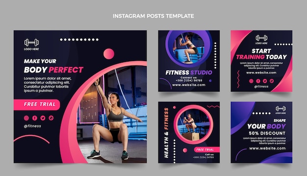 Plik wektorowy posty na instagramie z gradientem fitness