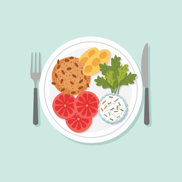 Plik wektorowy potrawy obiadowe na ilustracji na talerzu