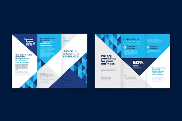 Plik wektorowy potrójne broszury z przodu i tyłu w kształcie niebieskim