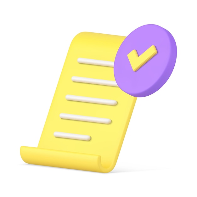 Potwierdzony zatwierdzony dokument zakrzywiony papier żółty arkusz informacje tekstowe 3d ikona realistyczny wektor