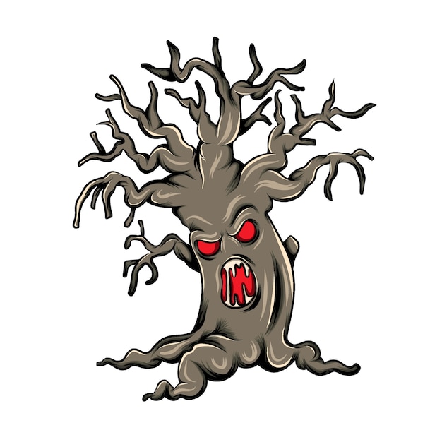 Plik wektorowy potworne brązowe drzewo z twarzą w pniu do edycji halloweens