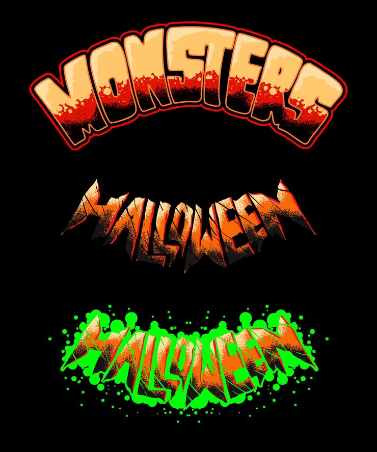 Potwory Halloween Horror Ręka napis ilustracja wektorowa premium