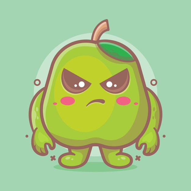 Poważna Maskotka Z Postacią Owocu Guawy Z Gniewnym Wyrazem Izolowanej Kreskówki W Płaskiej Stylistyce