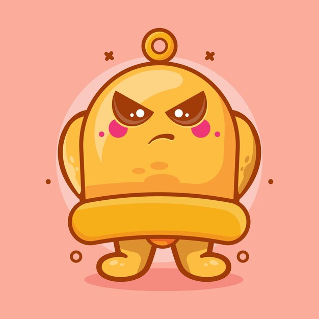 Plik wektorowy poważna maskotka z żółtym dzwonkiem z gniewnym wyrazem izolowanej kreskówek w płaskim stylu