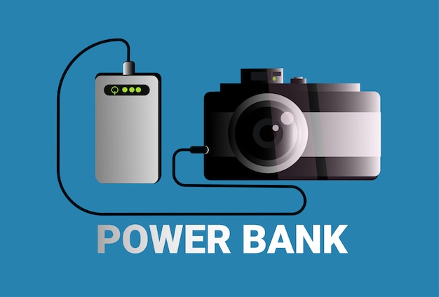 Plik wektorowy power banks charging camera portable mobile battery charger concept