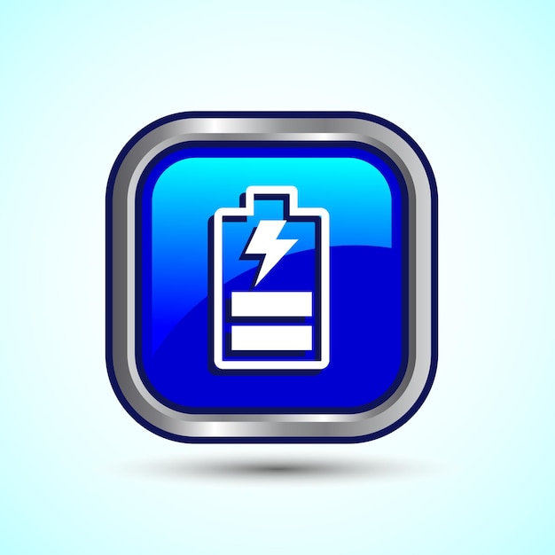 Power Battery Icon Design Ilustracja Icon dla aplikacji internetowej i mobilnej Blue Color Square Button Design