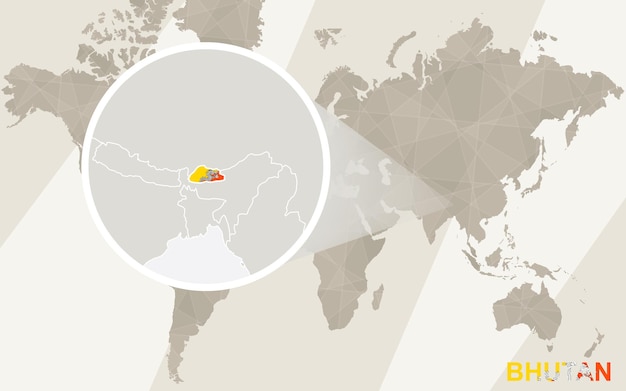 Powiększ Mapę I Flagę Bhutanu. Mapa świata.