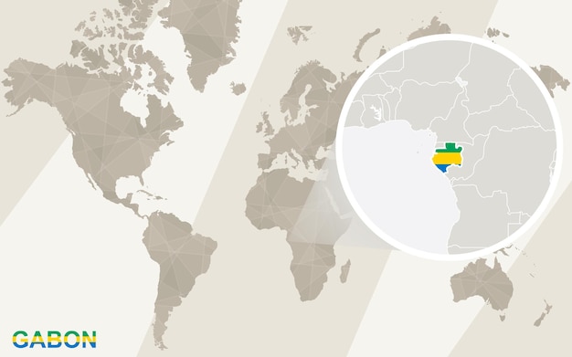 Powiększ Mapę I Flagę Gabonu. Mapa świata.