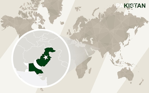 Powiększ Mapę I Flagę Pakistanu. Mapa świata.