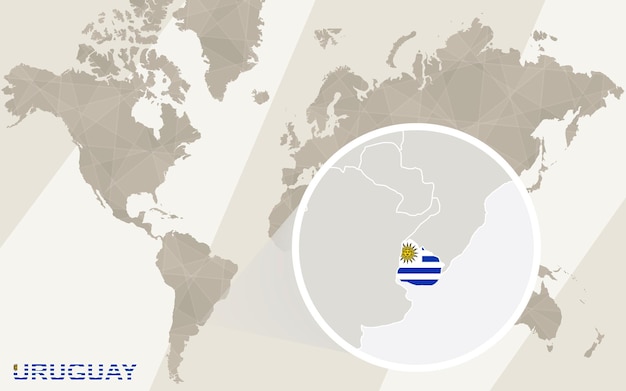 Powiększ Mapę I Flagę Urugwaju. Mapa świata.