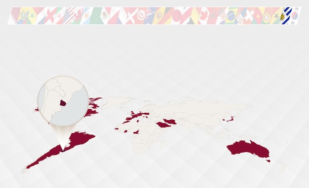 Powiększ Mapę Urugwaju Wybraną Na Mapie świata W Perspektywie Infografiki O Uczestnikach Turnieju Piłki Nożnej