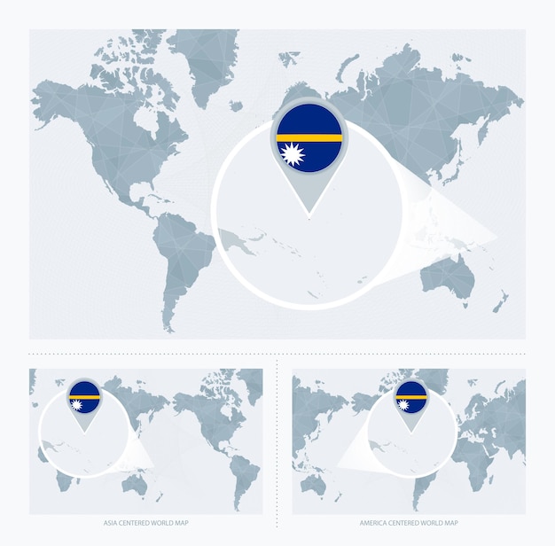 Powiększone Nauru Na Mapie świata 3 Wersje Mapy świata Z Flagą I Mapą Nauru