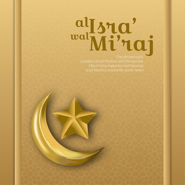 Powitanie Al Isra 'wal Mi'raj Ze Złotą Gwiazdą 3d Półksiężycem Z Elegancką Koncepcją