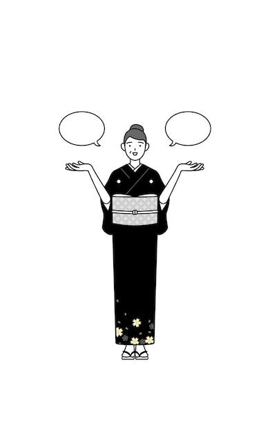 Powitanie Nowego Roku i wesela Starsza kobieta w kimono z wymazaniem i porównaniem