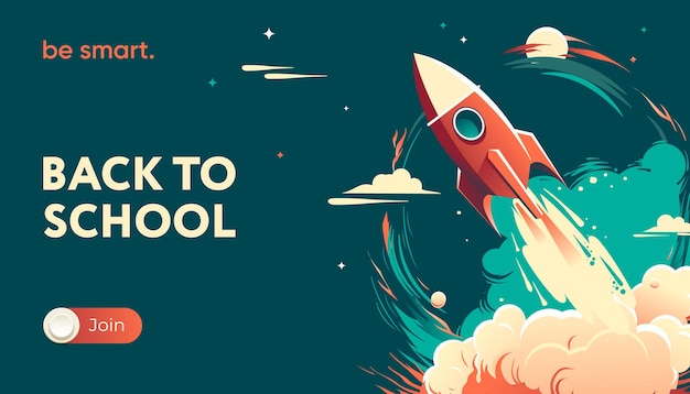 Powrót do szkoły sztandar z ilustracji wektorowych statku rakietowego