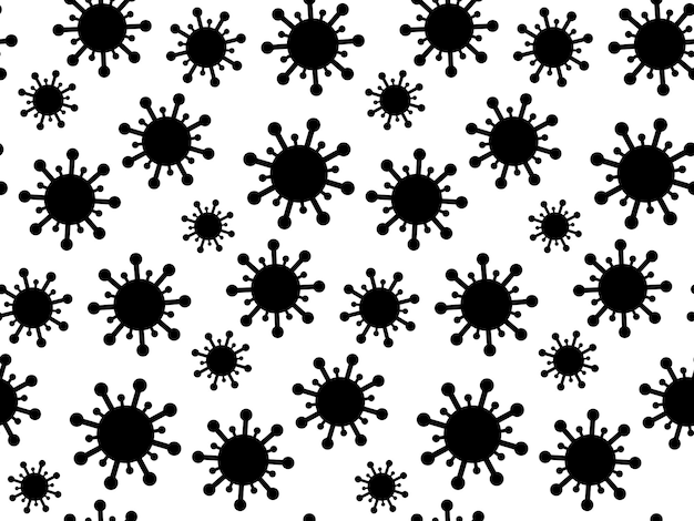 Powtarzalny wzór z ikoną bakterii wirusa grypy i koronawirusa. Bolesna infekcja medyczna z zarazkami. Streszczenie minimalistyczne nowoczesne tapety. Ilustracja wektorowa tło.