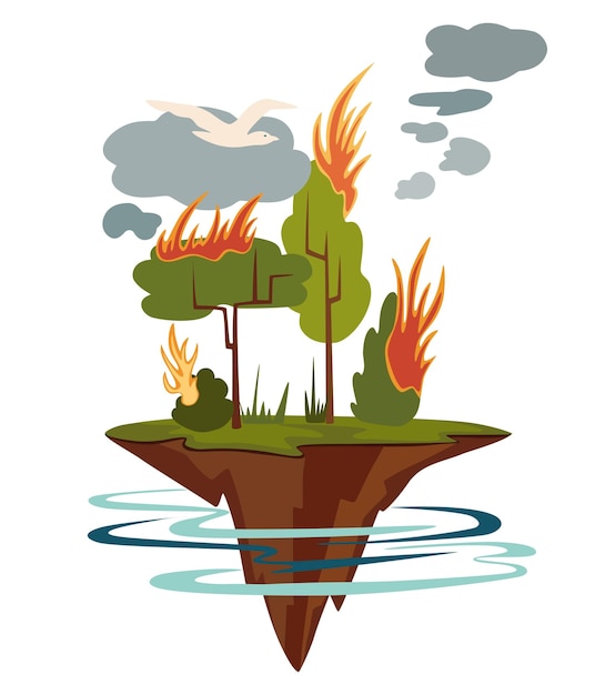 Plik wektorowy pożary lasów palenie świerków leśnych w ogniu płomienie natura katastrofa koncepcja ilustracja tło plakat niebezpieczeństwo ostrożnie z pożarami w lesie katastrofa ekologiczna ilustracji wektorowych