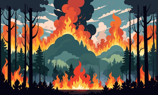 Plik wektorowy pożary wywołane globalnym ociepleniem w płaskiej ilustracji wektorowej 2d