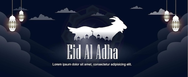 Pozdrowienia Eid Al Adha Z Symbolami Meczetu I Kozy Na Baner