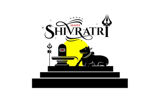 Pozdrowienia Typograficzne Maha Shivratri Z Nandi I Shivling Posągiem