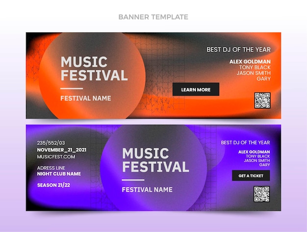Plik wektorowy poziome banery festiwalu muzyki gradientowej