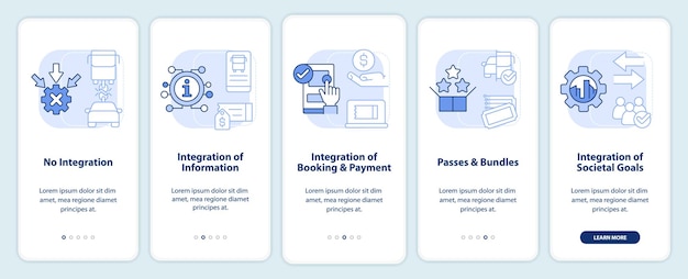 Poziomy integracji MaaS jasnoniebieski ekran aplikacji mobilnej onboardingu