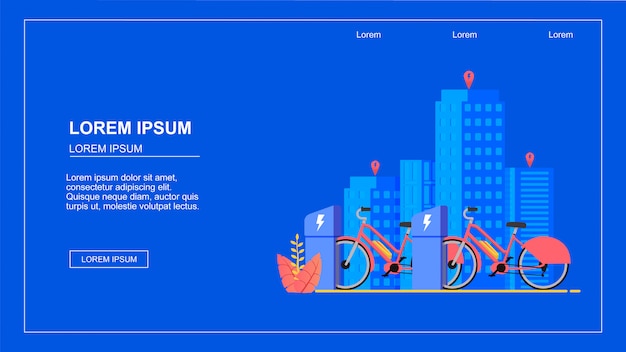 Poziomy płaski transparent. Wypożyczalnia rowerów miejskich.