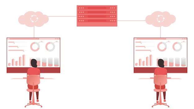 Praca Zdalna Cloud Computing Serwer W Chmurze Postać Kobiety Ilustracja Biznes Charakter Wektor