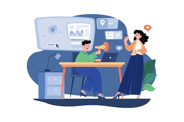 Pracownicy płci męskiej i żeńskiej zajmujący się marketingiem online