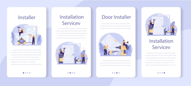 Pracownik W Jednolitym Zestawie Banerów Aplikacji Mobilnej Do Okien I Drzwi
