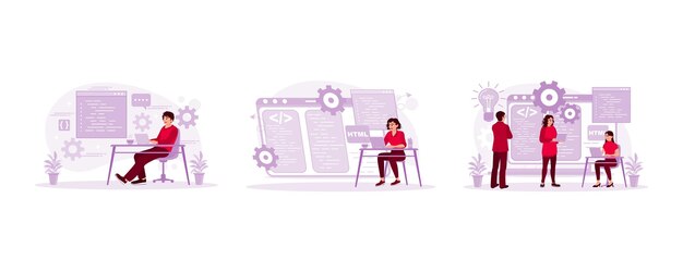 Pracująca programistka IT Programiści komputerowi pracują w firmach rozpoczynających działalność Koncepcja programistów