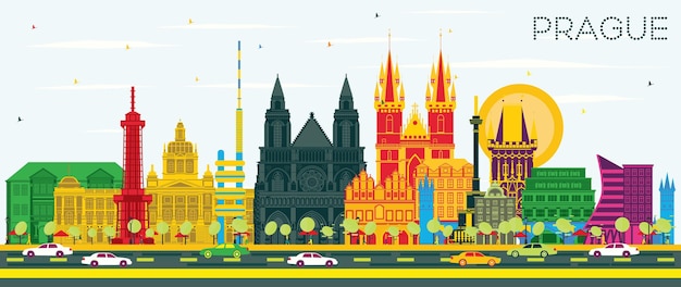 Praga Czechy Panoramę Miasta Z Kolorowymi Budynkami Błękitne Niebo I Refleksje