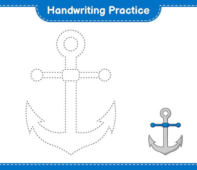 Praktyka Pisma Ręcznego śledzenie Linii Anchor Edukacyjna Gra Dla Dzieci Do Druku Arkusza Wektorowego Ilustracja