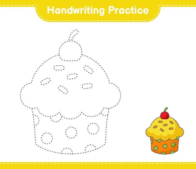 Praktyka Pisma Ręcznego śledzenie Linii Cup Cake Gra Edukacyjna Dla Dzieci Do Druku Arkusza Wektorowego Ilustracja