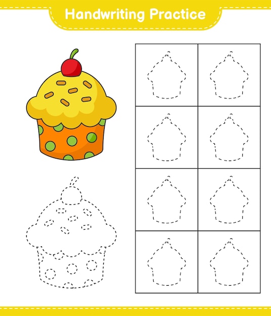 Praktyka Pisma Ręcznego śledzenie Linii Cup Cake Gra Edukacyjna Dla Dzieci Do Druku Arkusza Wektorowego Ilustracja