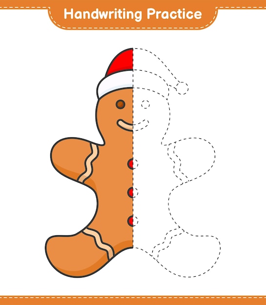 Praktyka Pisma Ręcznego śledzenie Linii Gingerbread Man Gra Edukacyjna Dla Dzieci Do Druku Arkusza Wektorowego Ilustracja