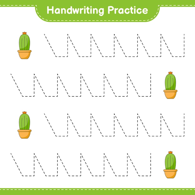 Praktyka Pisma Ręcznego śledzenie Linii Kaktusa Gra Edukacyjna Dla Dzieci Do Druku Arkusza Wektorowego Ilustracja