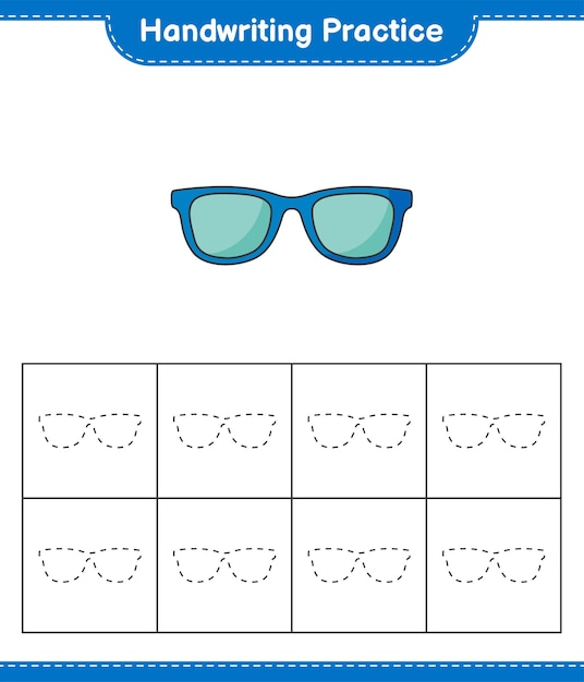 Plik wektorowy praktyka pisma ręcznego śledzenie linii okularów przeciwsłonecznych gra edukacyjna dla dzieci do druku arkusza wektorowego ilustracja