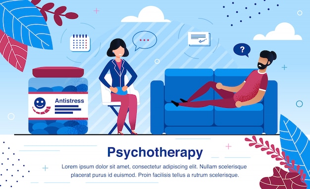 Plik wektorowy praktyka psychoterapeuty płaski baner reklamowy