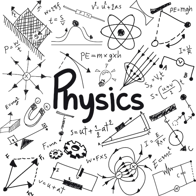 Prawo Teorii Fizyki I Równanie Formuły Matematycznej Doodle Pisma Ręcznego I Ikona Modelu W W