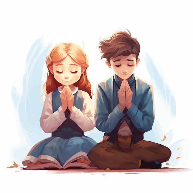 Plik wektorowy praying_boy_and_girl_vector_illustrated